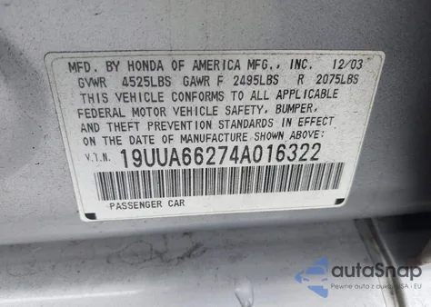 2004 Acura Tl z USA, uszkodzony, nr VIN 19UUA66274A016322